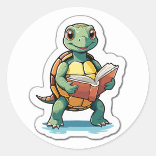 Sticker Rond Retour à la tortue de l'école - Un lecteur lent et