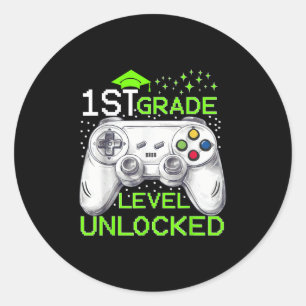 Sticker Rond Retour À L'École 1Er Niveau Gamer Garçons Déverrou