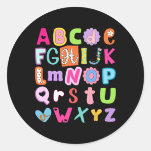 Sticker Rond Retour à l'école Alphabet Abc Premier Jour d'école