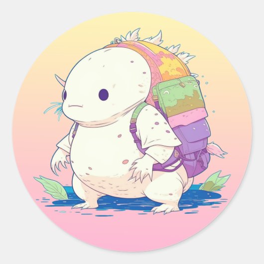 Sticker Rond Retour à l'école Axolotl Kawaii Dessin (Devant)