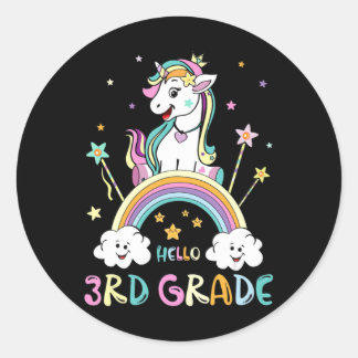 Sticker Rond Retour À L'École Bonjour 3e Année Rainbow Unicorn 