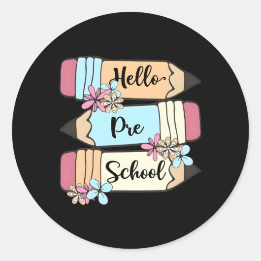 Sticker Rond Retour À L'École Bonjour Enseignants Au Crayon Pré (Devant)