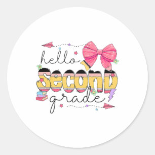 Sticker Rond Retour à l'école Bonjour professeur de deuxième an