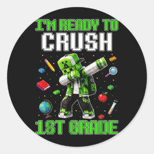 Sticker Rond Retour à l'école Garçon 1re année Joueur de jeux v