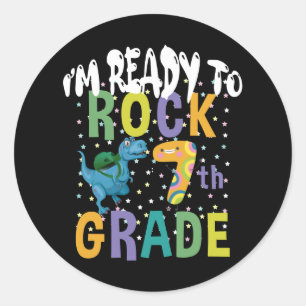Sticker Rond Retour à l'école Je suis prêt à rocker 7e année Di