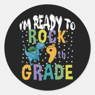 Sticker Rond Retour à l'école Je suis prêt à rocker 9e année Di