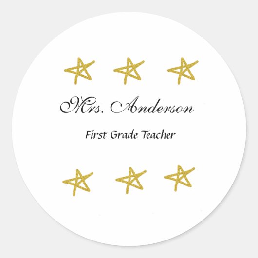 Sticker Rond Retour à l'école nom de l'enseignant étoiles dorée (Devant)
