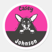 Sticker Rond Retour à l'école nom étiquette, mignonne chien d'o (Devant)