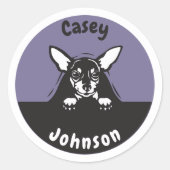 Sticker Rond Retour à l'école nom étiquette, mignonne chien d'o (Devant)