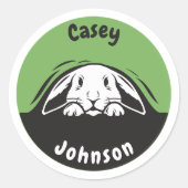 Sticker Rond Retour à l'école nom étiquette, mignonne lapin à r (Devant)