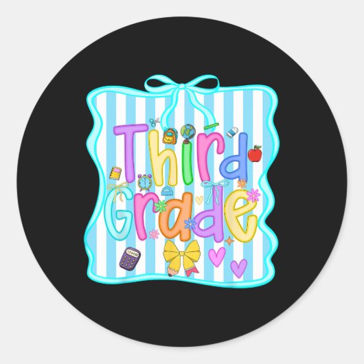 Sticker Rond Retour À L'École Troisième Année Filles Bow 3e Ann (Devant)