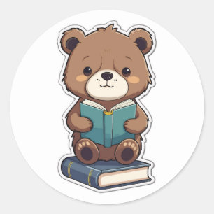 Sticker Rond Retour à l'école - ver de livre Lire un livre