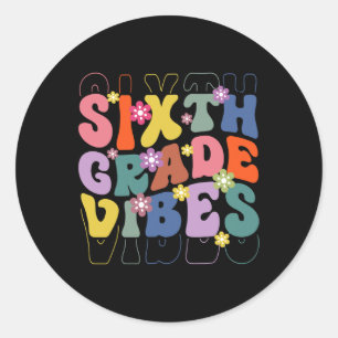 Sticker Rond Retour À L'École Vibes De Sixième Année Retro Prof