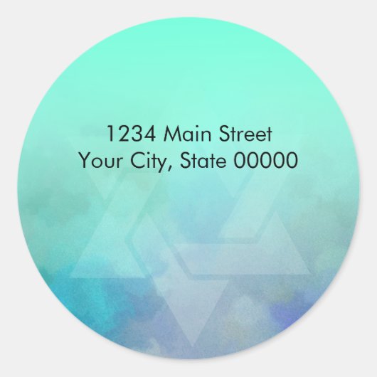 Sticker Rond Retour Adresse Aqua et Blue Star de David (Devant)