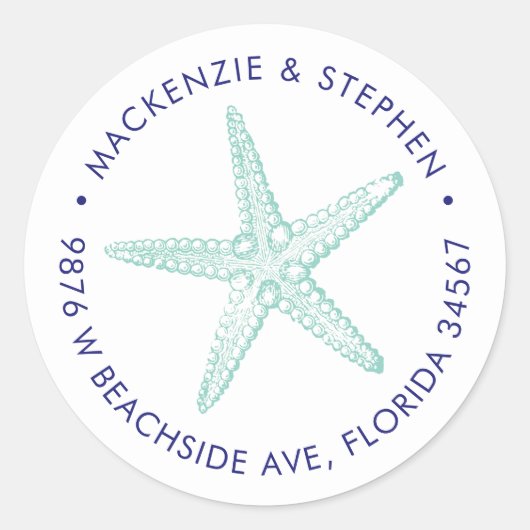 Sticker Rond Retour Adresse Blue Turquoise Starfish Beach Maria (Devant)