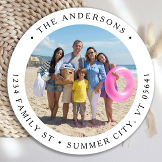 Sticker Rond Retour Adresse personnalisée Famille photo été