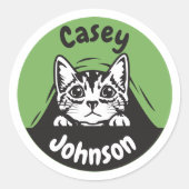 Sticker Rond Retour au nom de l'école étiquette, mignonne félin (Devant)