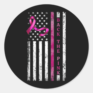 Sticker Rond Retour Le Ruban Rose Américain Drapeau Cancer Du