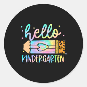 Sticker Rond Retourner À L'École Hello Kindergarten Leopard Tie