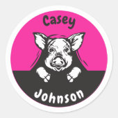 Sticker Rond Retourner à l'école nom étiquette, mignon cochon d (Devant)