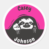 Sticker Rond Retourner à l'école nom étiquette, mignonne paress (Devant)