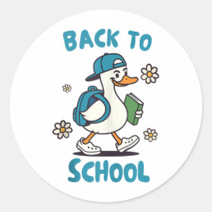 Sticker Rond Retourner À L'École Oie Silly Gang 1Er Jour De S