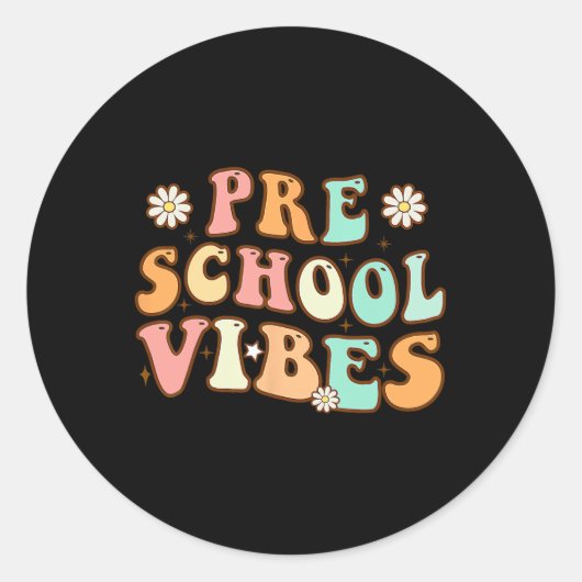 Sticker Rond Retourner À L'École Vibes De La Préscolaire Retro  (Devant)