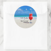 Sticker Rond Retraite, Boisson givrée sur la plage (Sac)