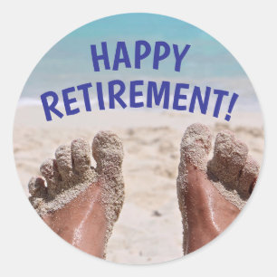 Sticker Rond Retraite Heureuse pieds drôles sur la plage
