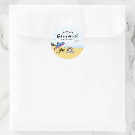 Sticker Rond Retraite | Snoopy & Woodstock sur la plage (Sac)