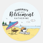 Sticker Rond Retraite | Snoopy & Woodstock sur la plage (Devant)