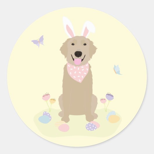Sticker Rond Retriever doré Bunny de Pâques (Devant)