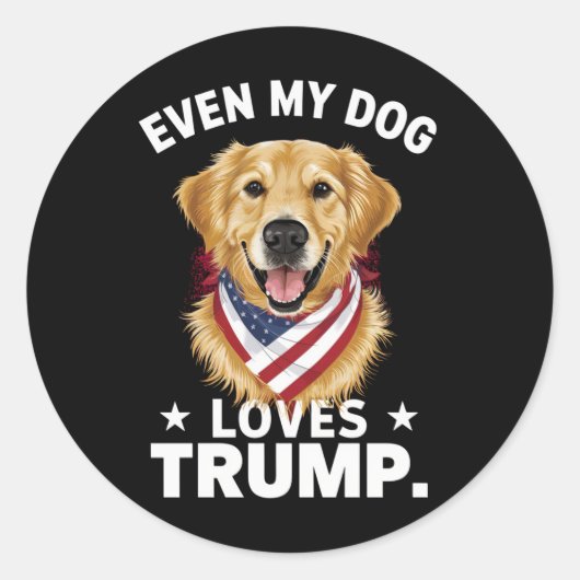 Sticker Rond Retriever Même Mon Chien Aime Trump USA Drapeau (Devant)