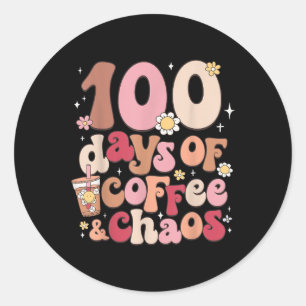 Sticker Rond Rétro 100 Jours De Café Et Chaos Enseignant