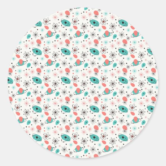Sticker Rond Retro 1950s Atomic Starburst & Orbiting Atoms (Devant)