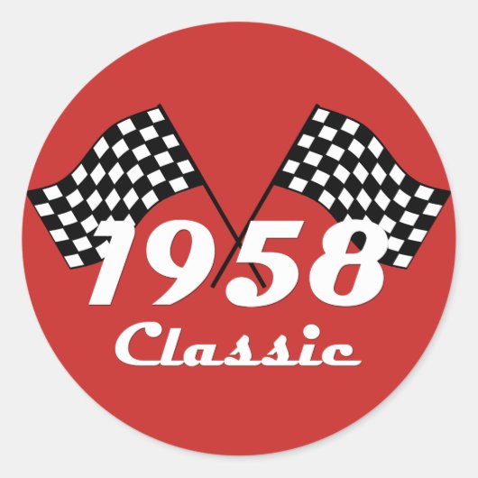 Sticker Rond Retro 1958 Classic Black & White Checked Race Drap (Devant)