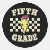 Sticker Rond Retro 5th Fifth Grade Teacher Lightning Bolt Teach (Devant)