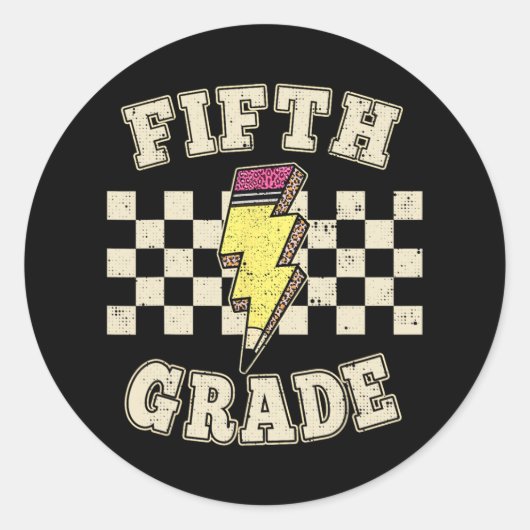 Sticker Rond Retro 5th Fifth Grade Teacher Lightning Bolt Teach (Devant)