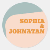 Sticker Rond Retro 70s groovy dusty blue orange wedding (Devant)