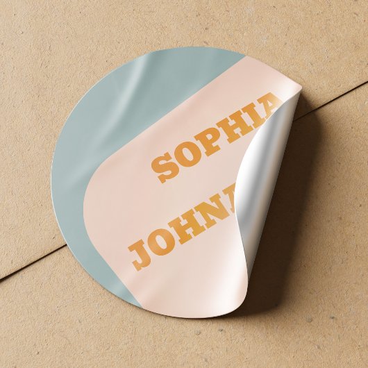 Sticker Rond Retro 70s groovy dusty blue orange wedding