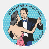 Sticker Rond Retro 70's Pop Art Comic Livre Mariage romantique (Devant)