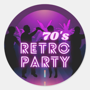Sticker Rond Retro 80 s Disco Dance Party Neon Purple Funky