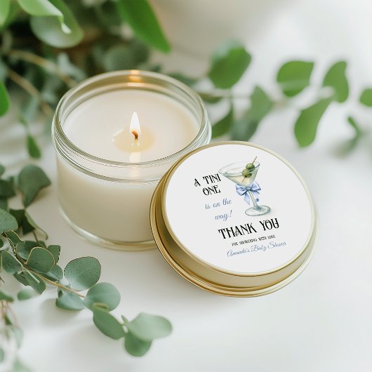 Sticker Rond Retro A Tini One Martini Blue Bow Boy Baby Shower