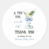 Sticker Rond Retro A Tini One Martini Blue Bow Boy Baby Shower (Devant)