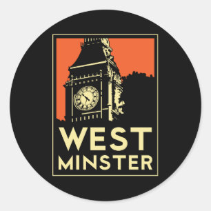 Sticker Rond rétro affiche de voyage d'art déco de Westminste