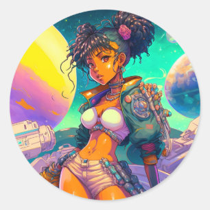 Sticker Rond Retro Anime Manga Space Princesse