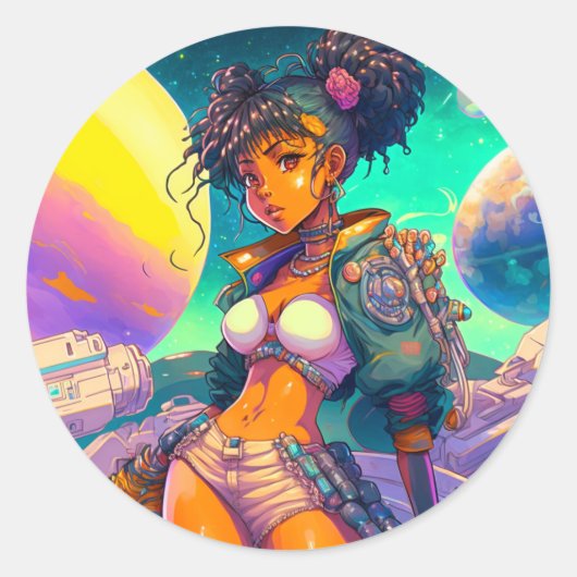 Sticker Rond Retro Anime Manga Space Princesse (Devant)