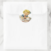 Sticker Rond Rétro Anniversaire Fille Cake Cat Enfants Artwork (Sac)