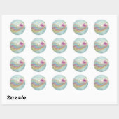 Sticker Rond Retro Arc en ciel et notes musicales sur une textu (Feuille)