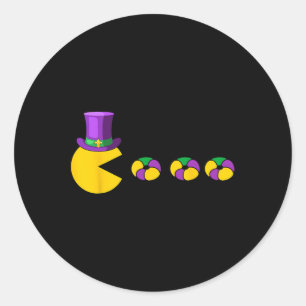 Sticker Rond Retro Arcade Gamer Mardi Gras Manger King Cake Wom